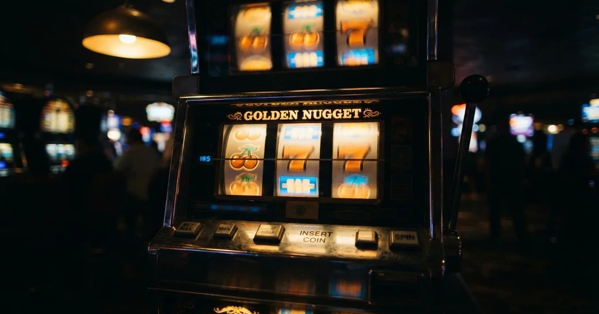Rolos luminosos de uma slot machine numa sala escura, em grande plano — 10 euro casino em portugal