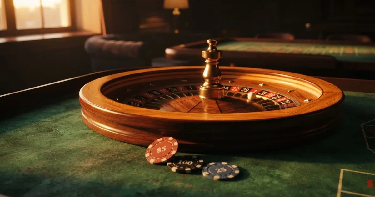 Roda de roleta e fichas sobre feltro verde, sob uma luz quente de fim de tarde — casino apostas em portugal
