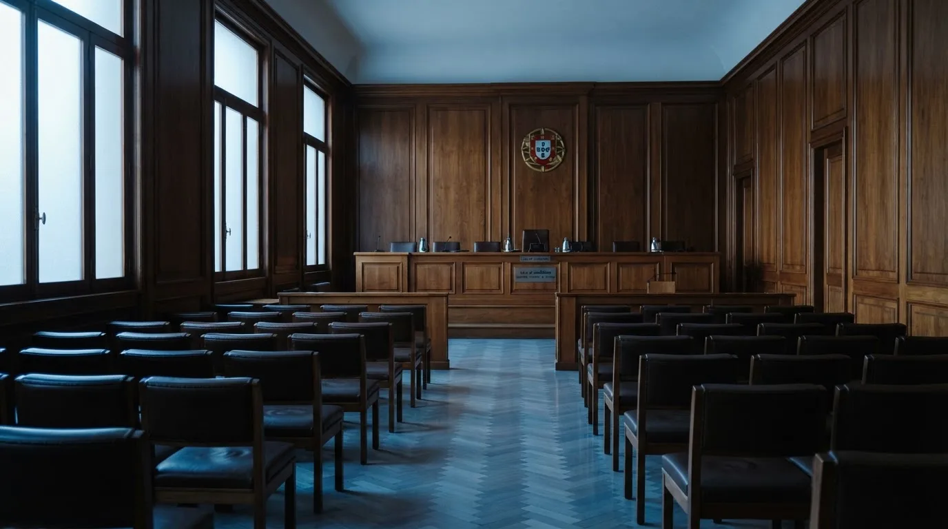 Sala de tribunal vazia com painéis de madeira, à luz da manhã — casino com grátis spins pt