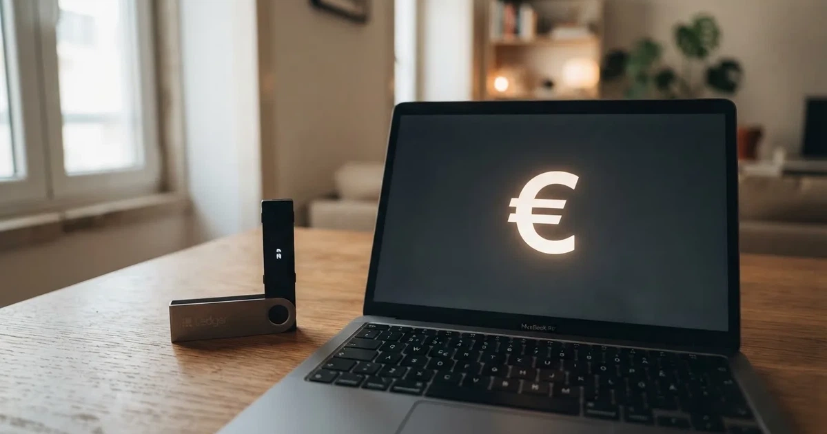 Carteira de hardware e computador portátil numa secretária, com luz suave — casino com tether em portugal