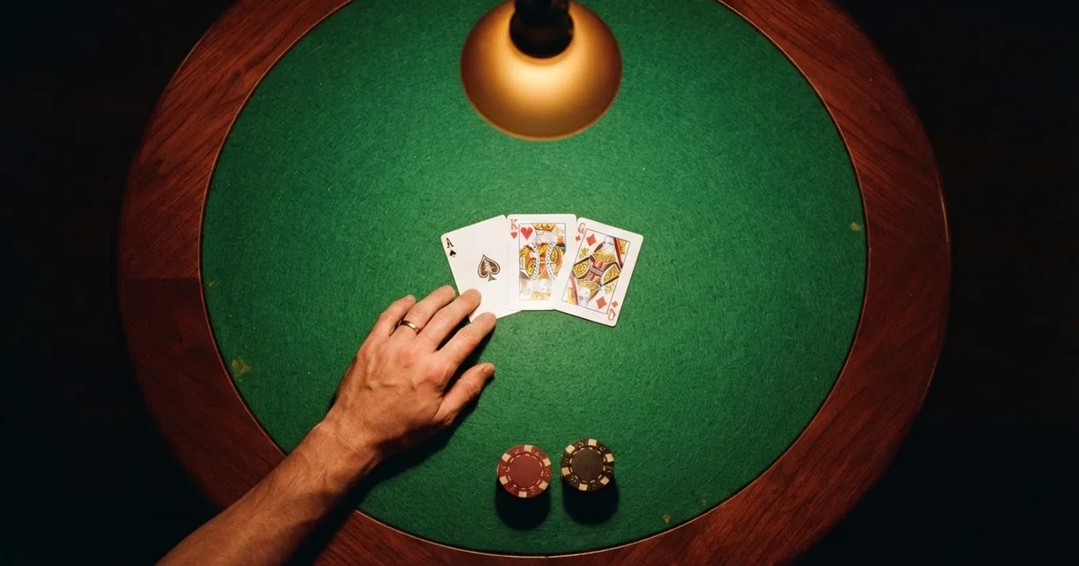 Mesa de jogo iluminada com cartas, vista de cima — casino slots portugues