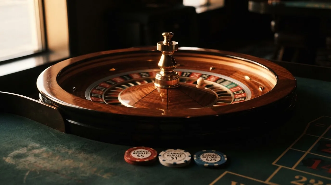 Roda de roleta e fichas sobre feltro verde, sob uma luz quente de fim de tarde — casinos com bônus em portugal