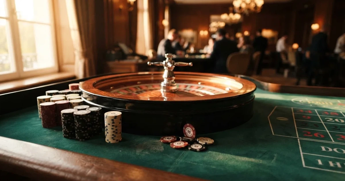 Roda de roleta e fichas sobre feltro verde, sob uma luz quente de fim de tarde — casinos com dinheiro em portugal