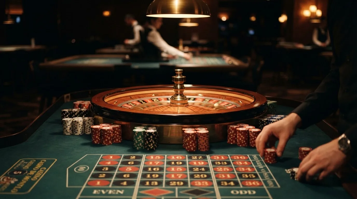 Roda de roleta e fichas sobre feltro verde, sob uma luz quente de fim de tarde — casinos com google pay em portugal