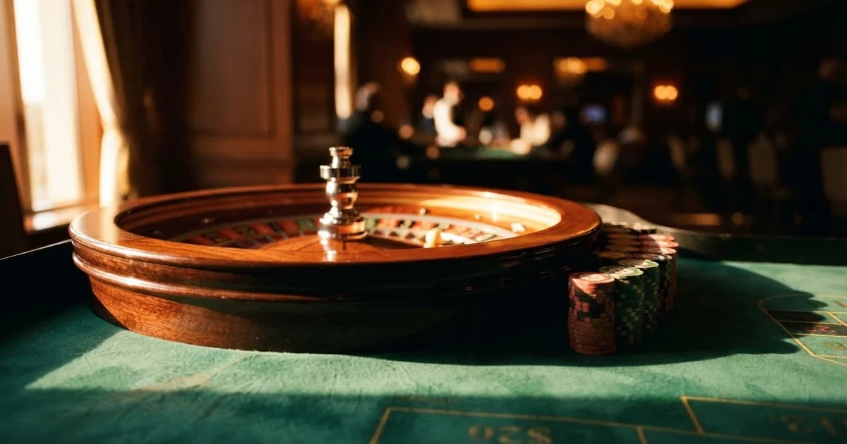 Roda de roleta e fichas sobre feltro verde, sob uma luz quente de fim de tarde — casinos legais em portugal