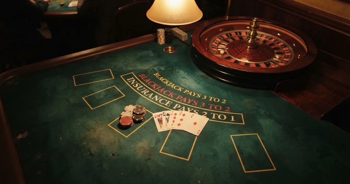 Mesa de jogo iluminada com cartas, vista de cima — cassino com roleta em portugal