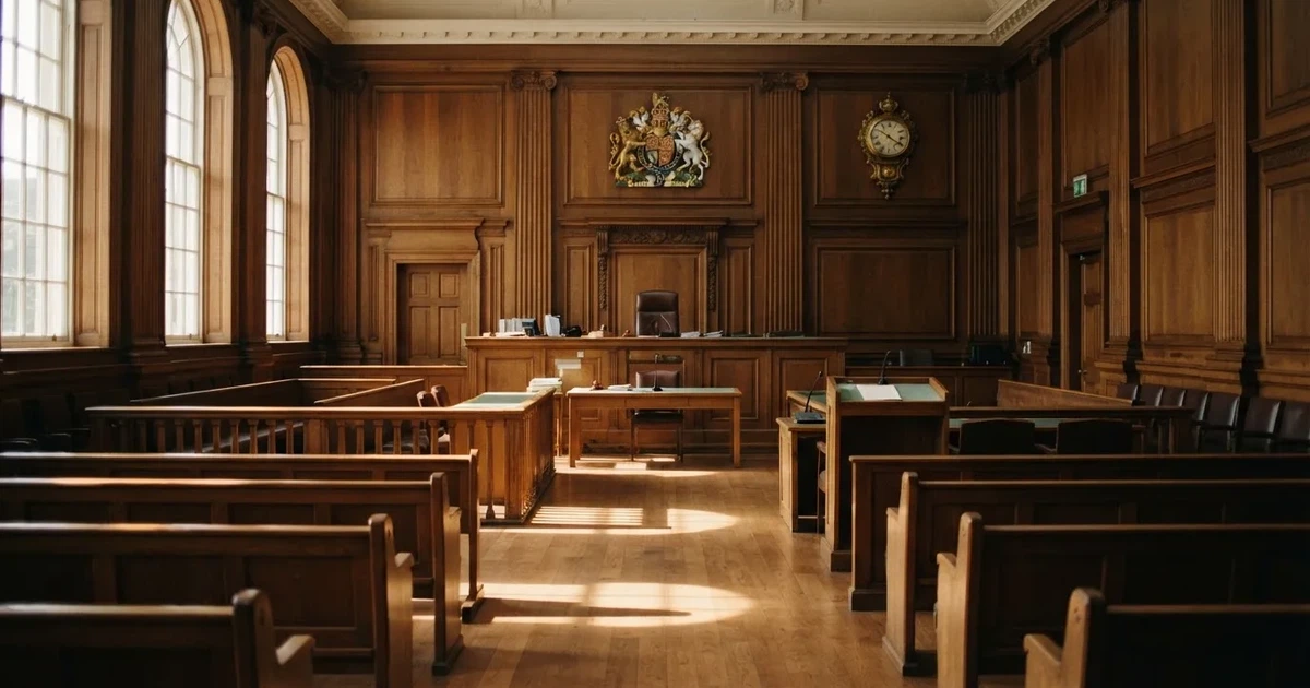Sala de tribunal vazia com painéis de madeira, à luz da manhã — cassino seguro em portugal
