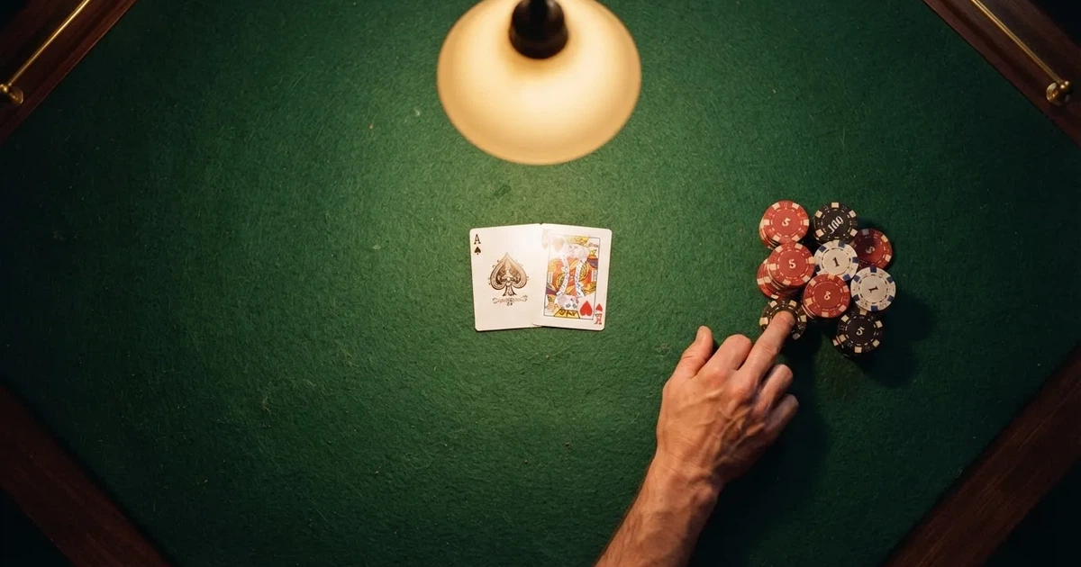 Mesa de jogo iluminada com cartas, vista de cima — cassinos ao vivo em portugal