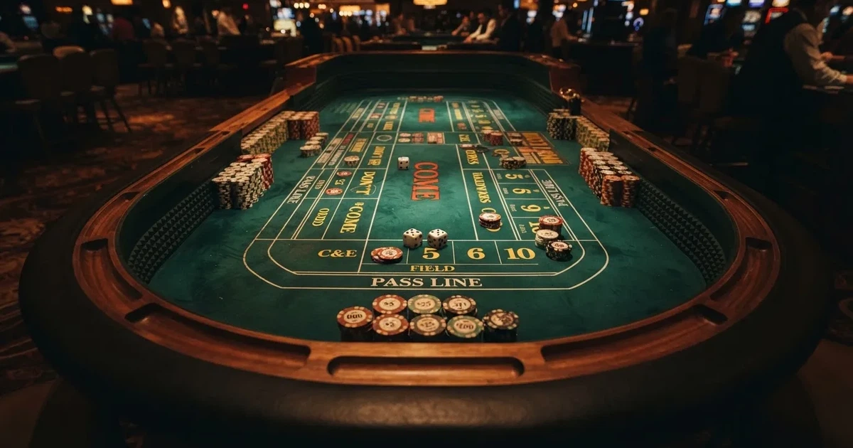 Mesa de jogo iluminada com cartas, vista de cima — jogo de craps em portugal