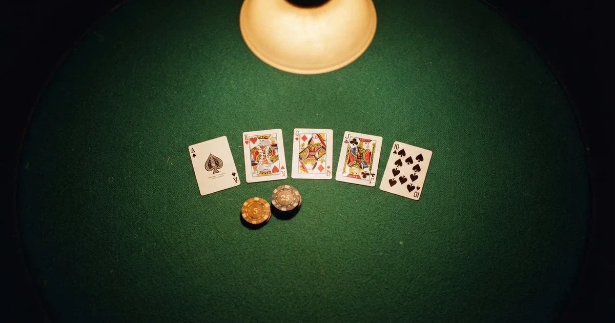 Mesa de jogo iluminada com cartas, vista de cima — jogos de caça-níqueis em portugal
