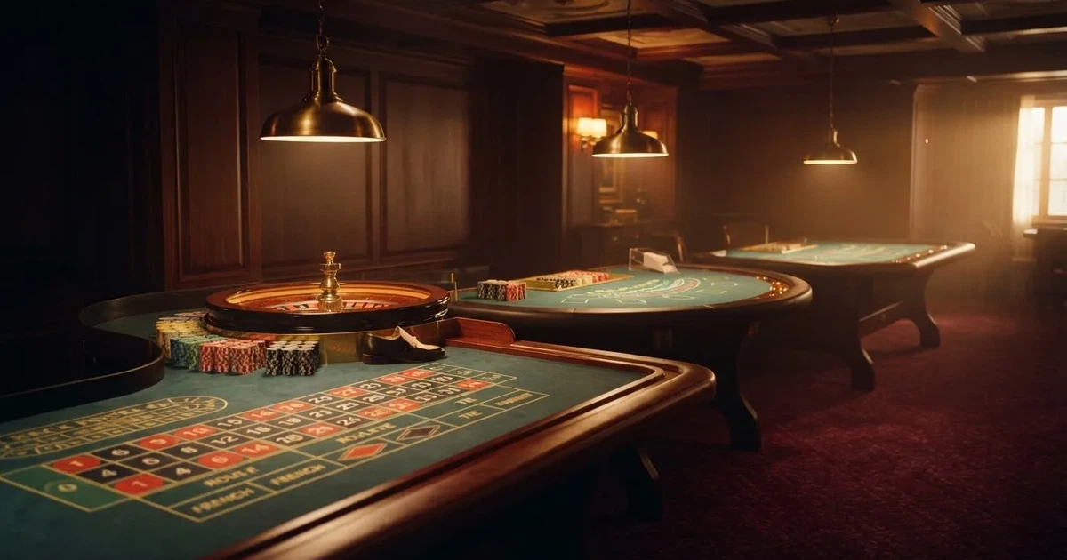 Três mesas de jogo diferentes lado a lado numa sala calma e calorosamente iluminada — páginas de casino em portugal