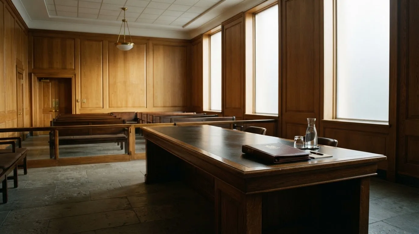 Sala de tribunal vazia com painéis de madeira, à luz da manhã — regras da roleta pt