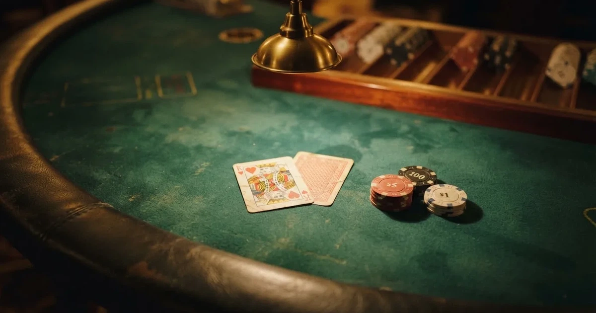 Mesa de jogo iluminada com cartas, vista de cima — roleta virtual em portugal