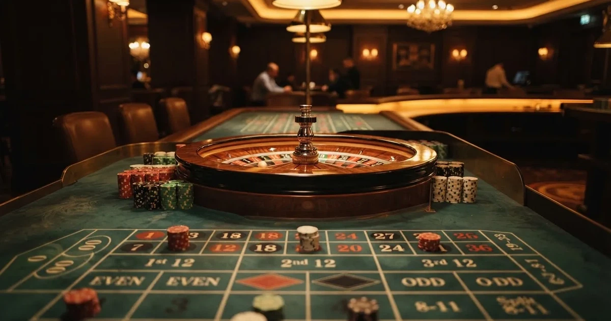 Três mesas de jogo diferentes lado a lado numa sala calma e calorosamente iluminada — sites de casino para os portugueses
