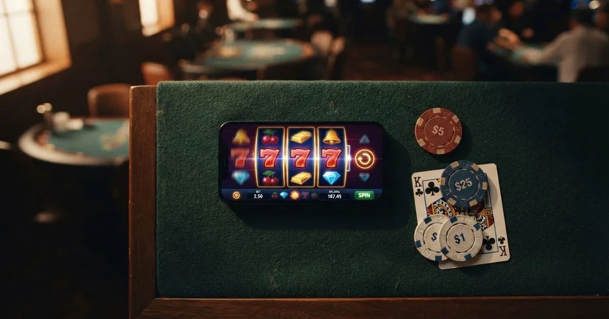 Mesa de jogo iluminada com cartas, vista de cima — slots por dinheiro em portugal