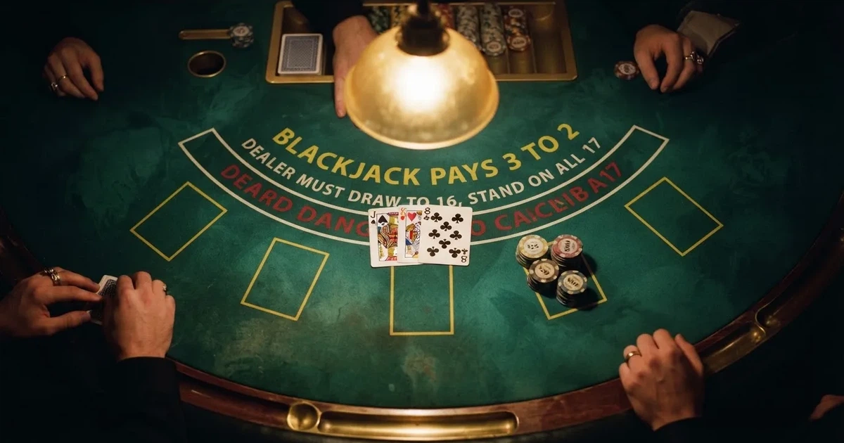Mesa de jogo iluminada com cartas, vista de cima — truques de casino em portugal
